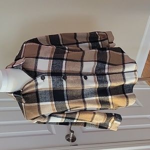 Shein brown and black plaid long sleeve button up flannel shirt , Size S